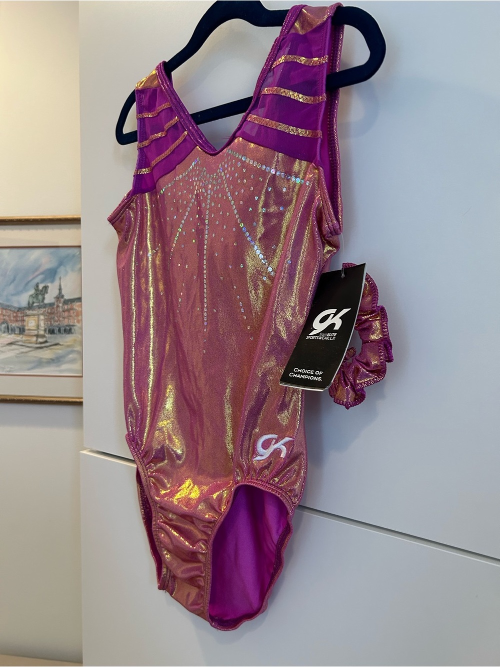 NWT GK® Girls' Shimmer Pink Gymnastics Leotard with Rhinestone Design - Size AM - Picture 4 of 12